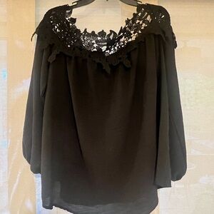 Elegant Black Lace Trim Women's Top